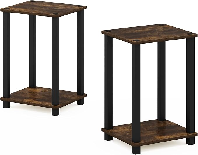 Furinno Simplistic End Table, 2-Pack, Amber Pine/Black