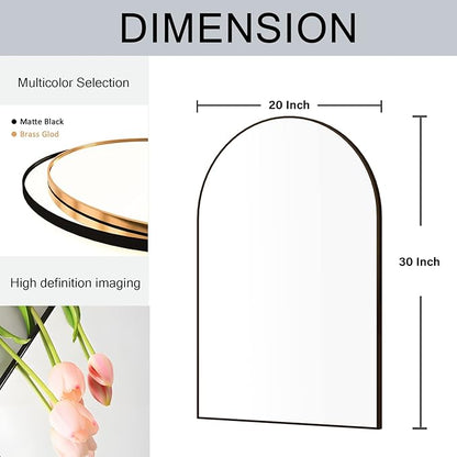 Wall Mounted Mirror, Arched Wall Mirror for Bathroom, 20"x30" Arch Bathroom Mirror with Metal Frame, 2 Piece Black Vanity Mirror Decor for Mantle, Bedroom, Entryway