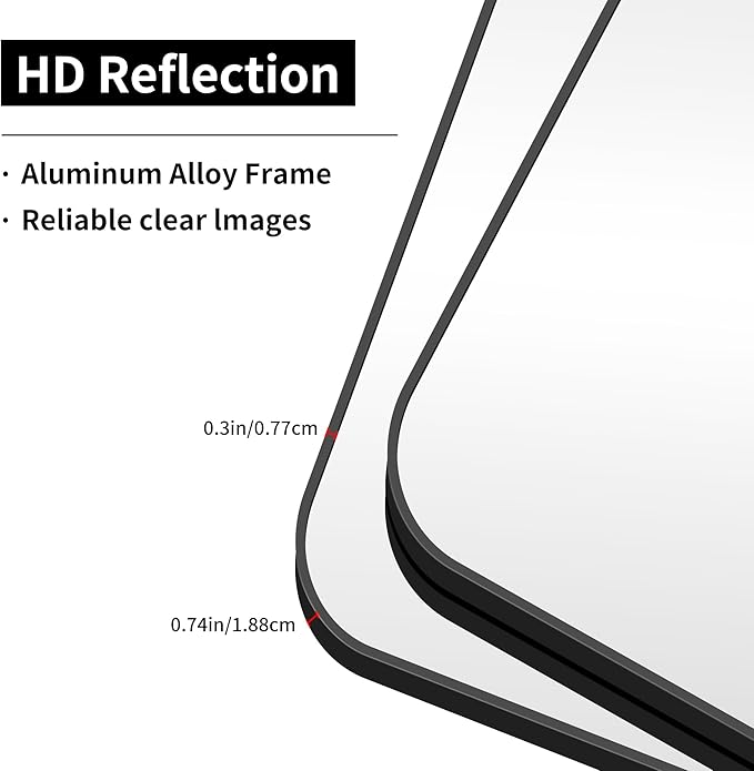 Bathroom Mirror, 30 x 24 inch Metal Framed Black Rectangle Mirror, Rounded Corner Rectangular Vanity Mirror, Wall Mounted Mirror for Modern Bedroom Living Room Hangs Horizontal or Vertical