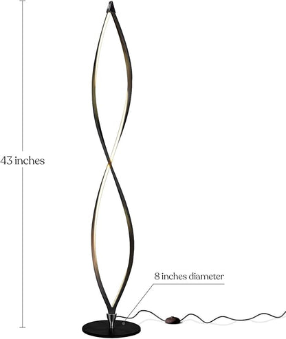 Brightech Twist Floor Lamp, Bright Tall Lamp for Offices, Modern LED Spiral Lamp for Living Rooms, Dimmable Standing Lamp with Sturdy Base for Bedroom Reading, Great Living Room Decor - Black