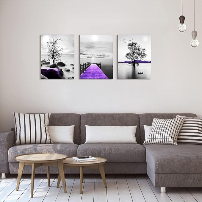 DZRWUBHS Canvas Wall Art For Living Room, Bedroom, Office: 3-Piece Modern Black And White Scenery Painting