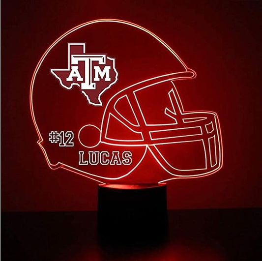 Custom Texas A&M University (TAMU) Aggies Football Helmet LED Sign Night Light Lamp with Remote, Personalized Name, Text, Officially Licensed from the CLC by Mirror Magic Gifts, Made in the USA