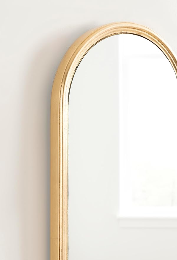 Kate and Laurel Caskill Slim Panel Wall Mirror; 8 x 38; Gold; Glam Tall Arch Mirror Wall Decor for Use as Skinny Entryway Mirror; Decorative Bedroom Mirror; or Cute Nursery Mirror