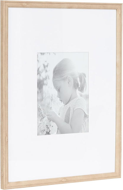 Kate and Laurel Adlynn Rectangle Picture Frame Set of 3; 16 x 20 matted to 8 x 10; Natural; Transitional Three-Piece Frame Set for Gallery Wall Frame Set in Living Room Wall Decor