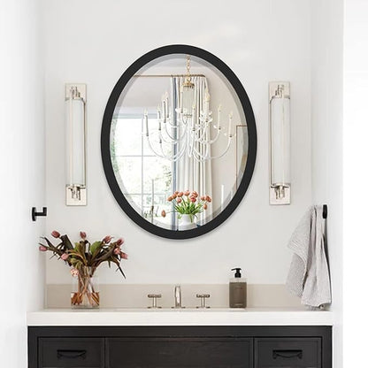 LYYYXGYP Oval Wall Mirror 23x29 Inch Matte Black Metal Frame Decorative Wall Mounted Mirrors for Vanity, Bathroom, Entryway, Living Room, Bedroom