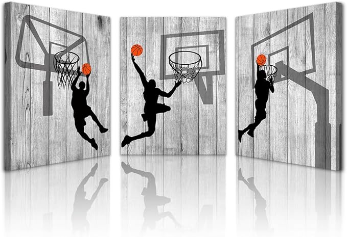 Lapremoly Canvas Wall Art For Living Room Wall Decorations For Bedroom 3 Piece Boy's Room Decor Black And White Pictures Sport Play Basketball Wall Paintings Office Prints Artwork Modern Home Decor