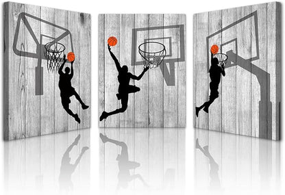 Lapremoly Canvas Wall Art For Living Room Wall Decorations For Bedroom 3 Piece Boy's Room Decor Black And White Pictures Sport Play Basketball Wall Paintings Office Prints Artwork Modern Home Decor