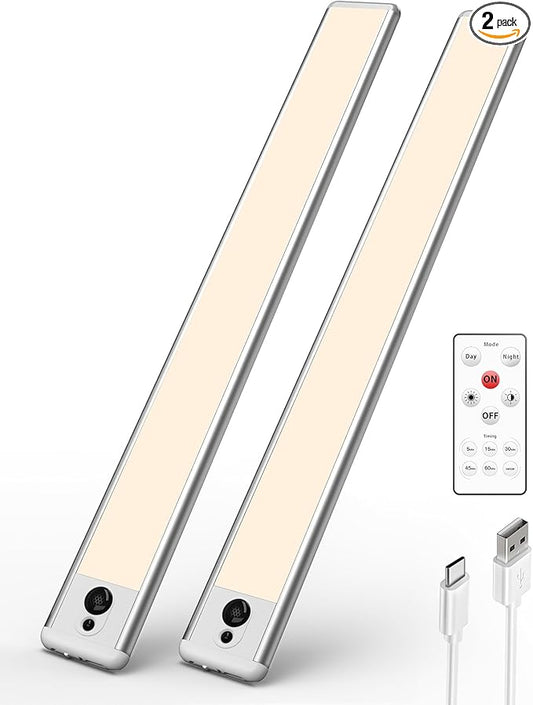 EZVALO Under Cabinet Lights,14.5'' Motion Sensor Light Indoor Dimmable, Super Bright 4000mAh Rechargeable Closet Lights 3500K with Remote Control, Wireless Under Counter Light for Kitchen,Cabinet