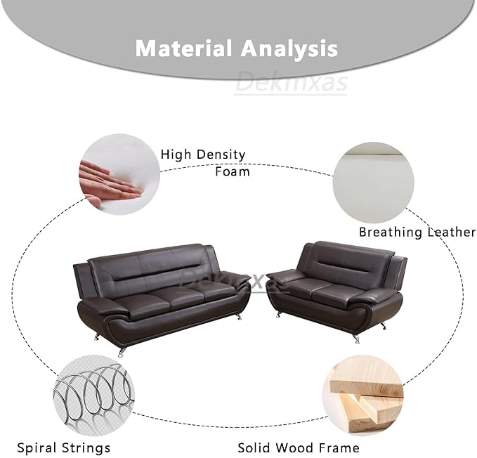 Living Room Furniture Set Breathable Leather Couches for Living Room, Set, Couch and Loveseat for Bedroom, Apartment (b-Leather Brown, Sofa+Loveseat)