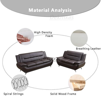 Living Room Furniture Set Breathable Leather Couches for Living Room, Set, Couch and Loveseat for Bedroom, Apartment (b-Leather Brown, Sofa+Loveseat)