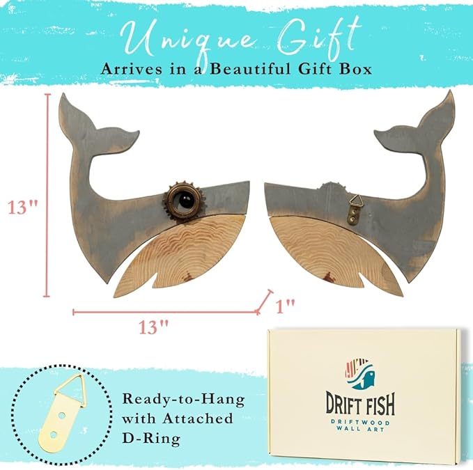 Driftwood Fish Nautical Wall Decor - Handmade Wooden Rustic Coastal Wall Art for Living Room, Bedroom, Office, Bathroom - Ocean Beach Decoration (Knox)