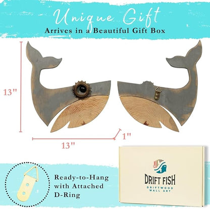 Driftwood Fish Nautical Wall Decor - Handmade Wooden Rustic Coastal Wall Art for Living Room, Bedroom, Office, Bathroom - Ocean Beach Decoration (Knox)