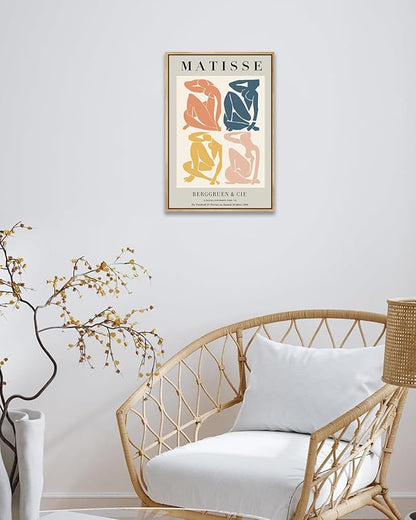 Zzuyi Henri Matisse Wall Art, Abstract Art Decor, Danish Pastel Room Decor, Boho Wall Art - 12''x16'' Natural Framed