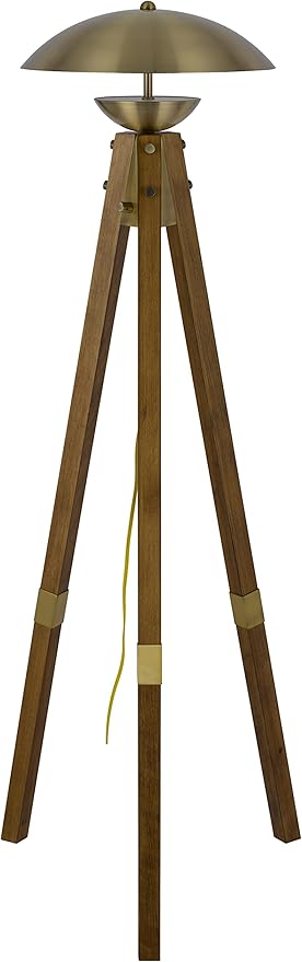 Cal Lighting BO-3801FL Lakeland 18W Intergrated LEDTripod Rubber Wood Floor Lamp with Half Domed Metal Shade