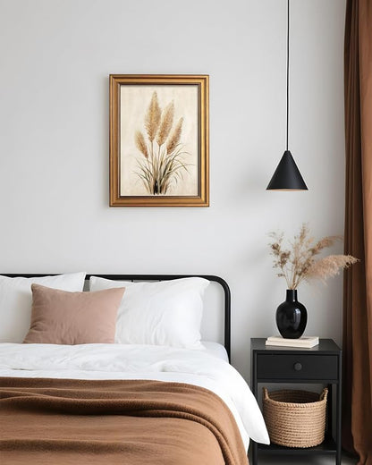 VIYYIEA Vintage Rustic Botanical Bohemian Farmhouse Neutral Wall Art Decor for Living Room Bedroom, Aesthetic Pampas Grass Watercolor Minimalist Pictures,12x16inch,Gold Framed Canvas Prints Paintings