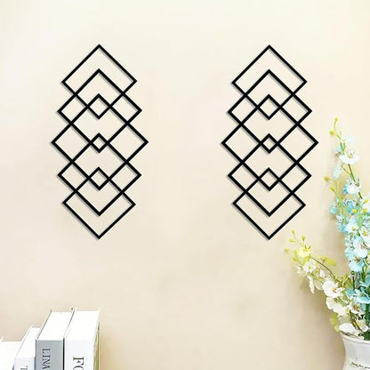 DUOOLN Large 2Pcs Abstract Metal Wall Art Decor, Black Modern Geometric Hanging Sign, Minimalist Single Line Décor Sculptures, Living Room Bedroom Bathroom Office Farmhouse Decoration-17.32 x 9.6 in