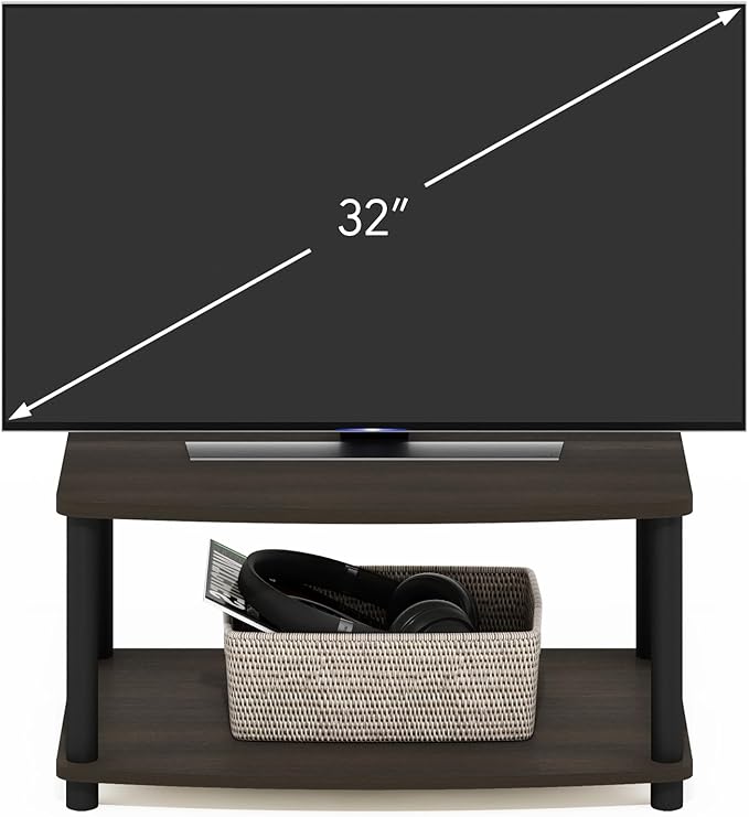 Furinno TURN-N-TUBE TV Riser Stand, 2-Tier Small Elevated No Tools TV Stand with Plastic Poles, Console for TV up to 32 inch, 15.8 x 23.8 x 11, for Living Room, Bedroom, Dark Brown