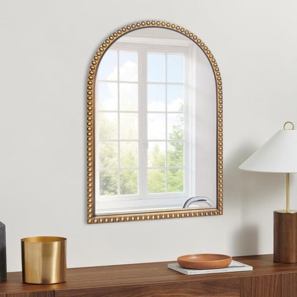 BAODANFU Traditional Arch Mirror for Bathroom, 20" x30" Baroque Antique Gold Marlowe Mirrors Beaded Frame, Decorative Accent Vertical Vanity, Wall Decor Over Mantel Fireplace, Sofa, Entryway