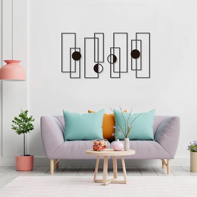 DUOOLN 4Pcs Abstract Metal Wall Art Decor,Black Modern Geometric Hanging Sign, Minimalist Single Line Art Wall Décor Sculptures, Living Room Bedroom Bathroom Office Farmhouse Decoration-15.7 * 6.89in