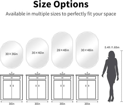 GLASHOM Frameless Bathroom Mirror, 30x36 inch Vanity Mirror Beveled Edge Wall Mounted, Modern Frameless Mirror for Bathroom, Living Room, Entryway Mirror Horizontal or Vertical