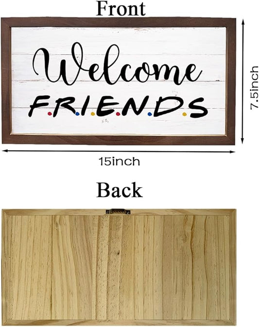 Welcome Friends Sign, Front Door Sign, Welcome Decoration for Porch, Entryway Decors, Rustic Home Party Decor, Wall Decor Art, Wooden Framed Wall Plaque, 15×7.5×0.3 inches
