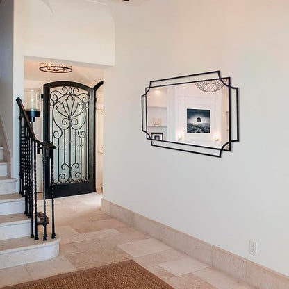 Large Black Mirror for Living Room, 60'' x 30'' Decorative Wall Mirror with Metal Frame, Elegant Scalloped Mirror for Hallway Dining Room Bathroom Fireplace