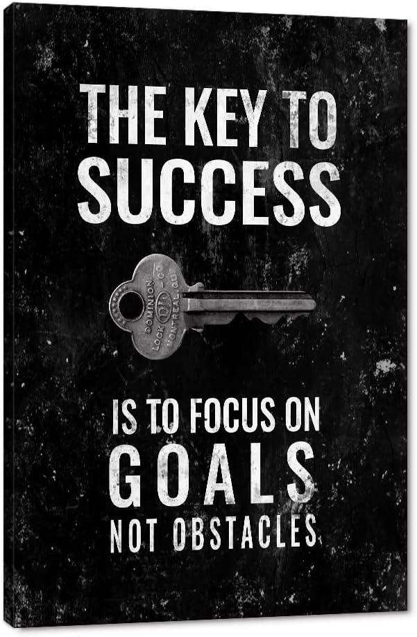 Inspirational Framed Office Canvas Wall Art Motivational Quote The Key to Success Is to Focus on Goals Not Obstacles Artwork Wall Pictures HD Print for Living Room Bedroom Easy to Hang-12x16 inches