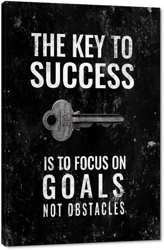 Inspirational Framed Office Canvas Wall Art Motivational Quote The Key to Success Is to Focus on Goals Not Obstacles Artwork Wall Pictures HD Print for Living Room Bedroom Easy to Hang-12x16 inches
