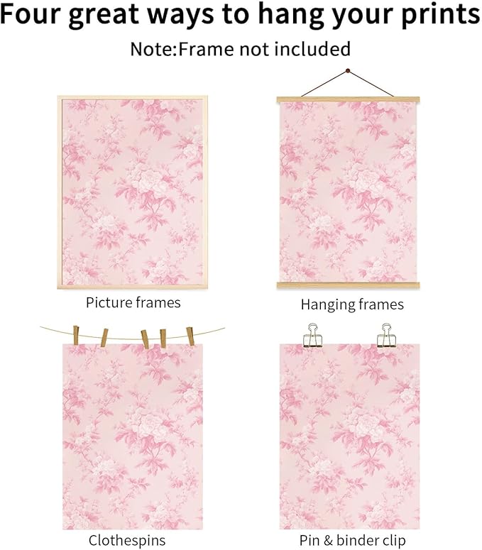 LYPHNX Pink Chinoiserie Flower Poster Wall Art light Pink Love Shack Fancy Canvas Decor Paintings Set of 3 Blush Pink Painting Pictures Home Decor for bedroom Living room Bathroom 12"x16" Unframed
