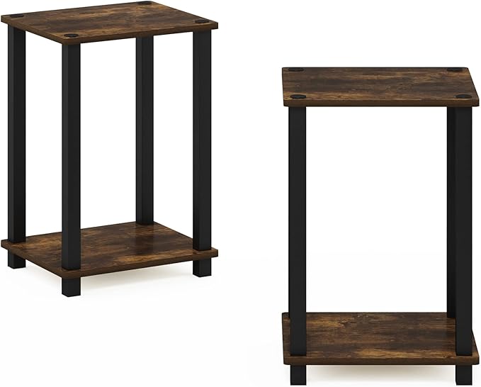 Furinno Simplistic End Table, 2-Pack, Amber Pine/Black