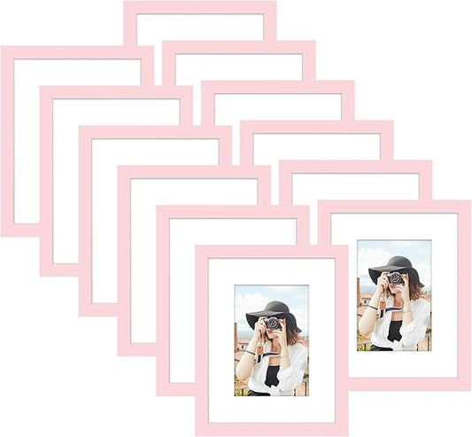 Picrit 11x14 Picture Frame Set of 12, Display 8x10 with Mat or 11x14 without Mat, Photo Frames for Wall Mounting or Table Top Display, Pink