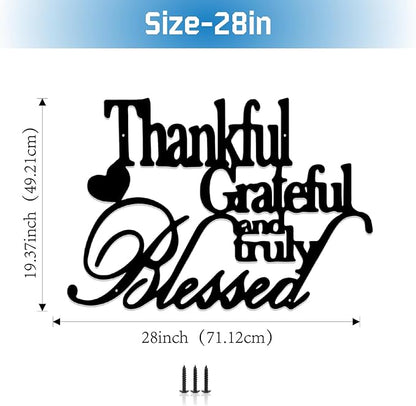Hppybiry Thankful Grateful Blessed Wall Decor Black Metal Wall Art Thankful Grateful and Truly Blessed Sign Home Decor Entryway Living Room Decoration Signs - 28 Inches