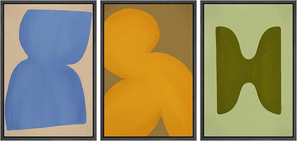 SIGNLEADER Framed Canvas Print Wall Art Set Vibrant Mid-Century Polygon Variety Abstract Shapes Illustrations Minimal Decorative Bohemian Nordic for Living Room, Bedroom, Office - 24"x36"x3 BLACK