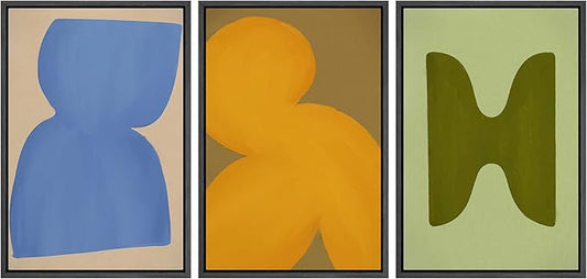 SIGNLEADER Framed Canvas Print Wall Art Set Vibrant Mid-Century Polygon Variety Abstract Shapes Illustrations Minimal Decorative Bohemian Nordic for Living Room, Bedroom, Office - 24"x36"x3 BLACK