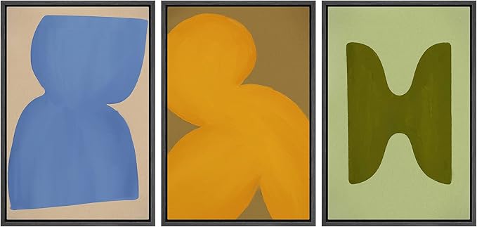 SIGNLEADER Framed Canvas Print Wall Art Set Vibrant Mid-Century Polygon Variety Abstract Shapes Illustrations Minimal Decorative Bohemian Nordic for Living Room, Bedroom, Office - 16"x24"x3 BLACK