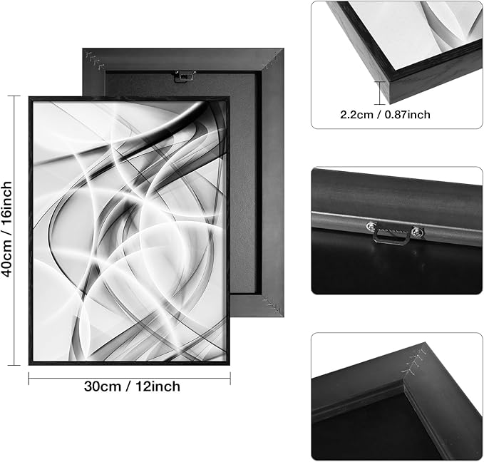 Creoate Abstract Black and White Framed Canvas Wall Art 3 Panels, Modern Home Decor for Living Room, Bedroom 12x16 Inch