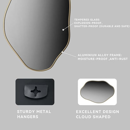 24"x36" Irregular Wall Mirror Cloud Asymmetrical Shaped Gold Aluminum Alloy Framed Mirror for Living Room Bathroom Bedroom Entryway Fireplace