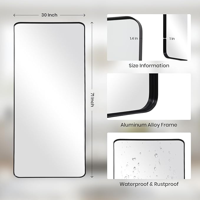 Anpark Rectangle Mirror Full Length 30" x 71" Large Floor Mirror Black Shadow Box Frame Wall Mounted for Home Decor Hanging Leaning Wall Full Body Dressing for Closet Bedroom