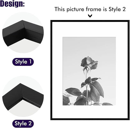 Golden State Art, Aluminum Gallery Wall Frame Set of 7 - Includes One 11x14, Two 8x10, and Four 5x7 - Metal Frames with Mat & Real Glass Cover for Elegant Home or Office Decor (Style 2, Black)