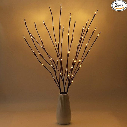 Fantasee 3 Pack 76cm 60 LED Branch Twig Light Tree Light Flexible Branch Decoration Lights for Indoor Home Shop Windows Vase Table Living Room, 5 Colors Available (Warm White)