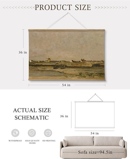 InSimSea 36x54 Extra Large Canvas Scroll Wall Art, Vintage Village Landscape Oil Painting, Oversized Nautical Decor for Living Room, Bedroom, Dining Room, Office