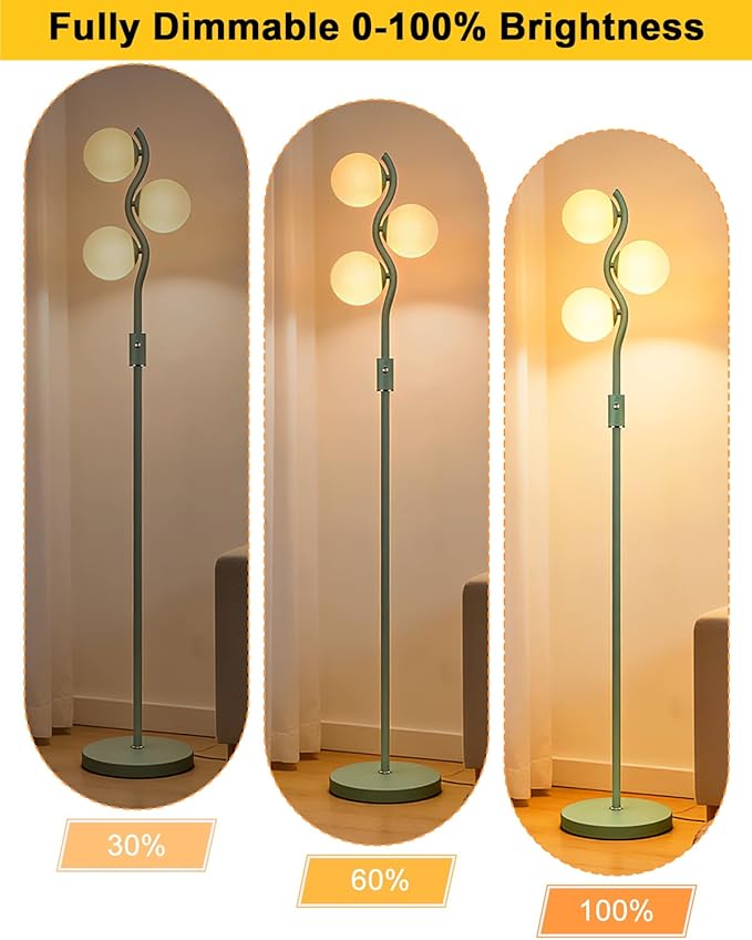 Lightdot 60IN Green Floor Lamp Stepless Dimmable Globe Floor Lamps with 3Pcs 3000K Bulbs Eye-Friendly Mid Century Standing Lamps with 5Lbs Heavy Base for Living Room/Bedroom/Corner