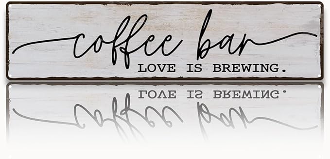 Coffee Bar Sign, Love is Brewing Signs, Retro Metal Tin Sign, Vintage Coffees Wall Art, Decorations for Kitchen, Cafe, Coffee Station, Home Bar, Decorative Metal Wall Signs 15.8x4 Inches