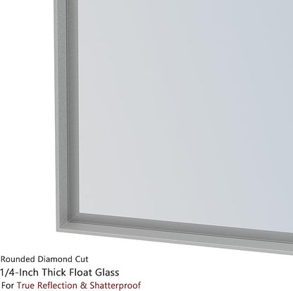 VocalStar 24 x 36 Inch Silver Bathroom Mirror for Wall, Square Corner Rectangle Nickel Metal Framed Bathroom Vanity Mirrors, 1/4-inch Shatterproof Glass | Ultra-Flush Hanging