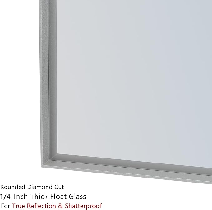 VocalStar 22 x 30 Inch Silver Bathroom Mirror for Wall, Square Corner Rectangle Nickel Metal Framed Bathroom Vanity Mirrors, 1/4-inch Shatterproof Glass | Ultra-Flush Hanging