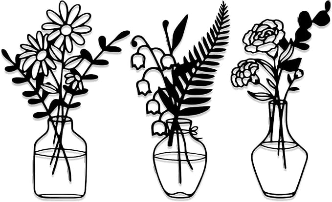 BFORXRO 3 Pieces Metal Flowers Wall Art Decor,Modern Farmhouse Black Wall Decor for New Home Bathroom Kitchen Living Room Bedroom Decoration Foliage