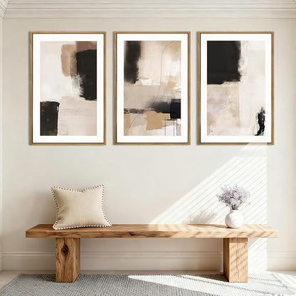 ANHUIB Neutral Abstract Wall Art Beige Modern Wall Decor 16x24 Inch Minimalist Black Paintings Set of 3 for Living Room Bedroom Dining Room
