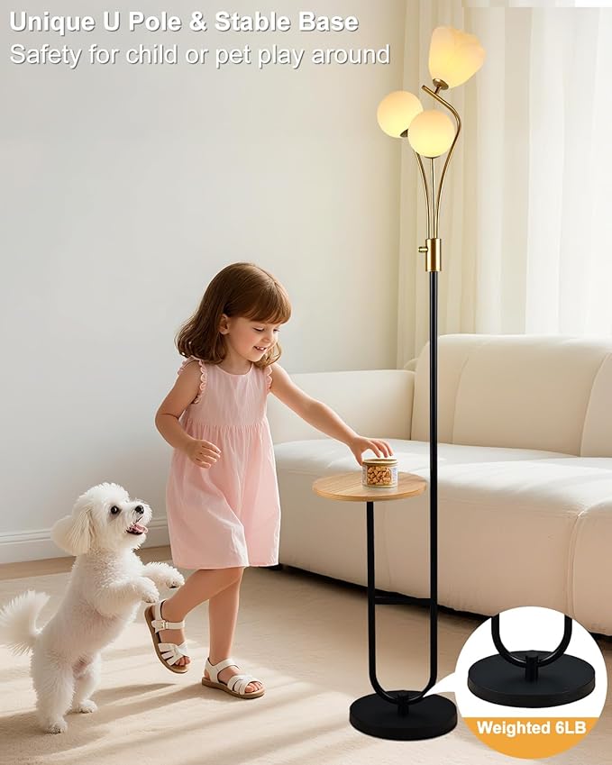 Lightdot 65IN Floor Lamp with Tray Dimmable LED Floor Lamps with 3000K Bulbs Included, Unique Metal Pole Mid Century Modern Tall Standing Lamp for Living Room/Bedroom/Sofa Beside/Corner Decor