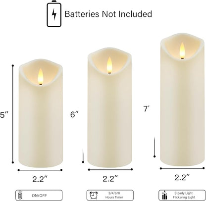 kakoya Flickering Flameless Candles, Battery Operated Acrylic LED Pillar Candles with Remote Control and Timer,Set of 9 (Ivory)