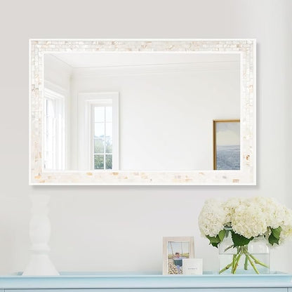 Tanmicoshomy 26 x 40 Inch Rectangle Bathroom Mirror, Natural Shell Framed Rectangular Mirror for Bathroom, Bedroom, Living Room or Entryway, Wall Mounted Horizontal or Vertical